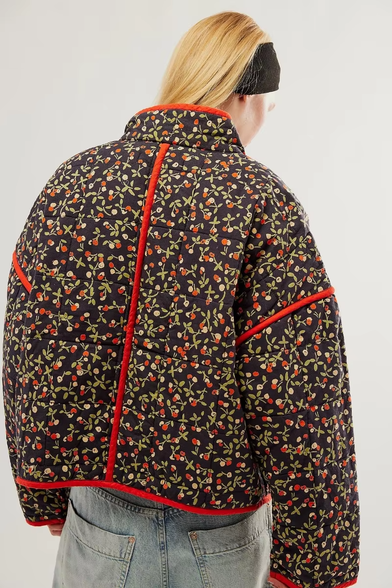 Stepp Übergangsjacke Damen Mit Blumenmuster | Kurz