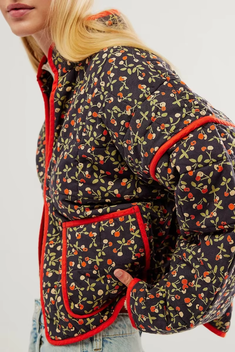 Stepp Übergangsjacke Damen Mit Blumenmuster | Kurz