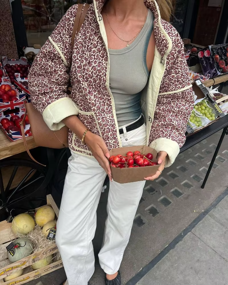 Stepp Übergangsjacke Damen Mit Blumenmuster | Kurz