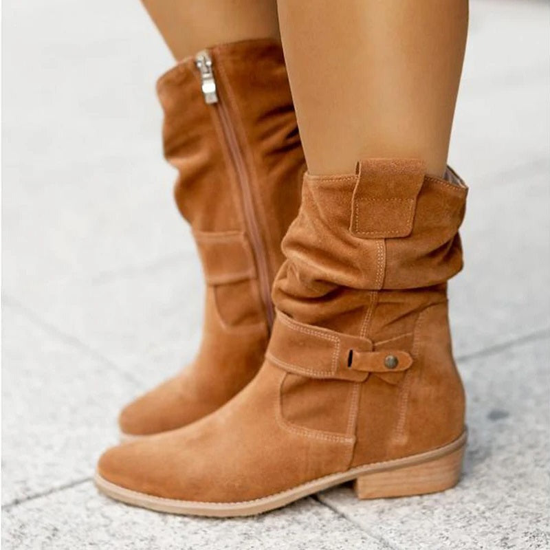 Stiefeletten für Damen mit Reißverschluss und Zierriemen | Bequem