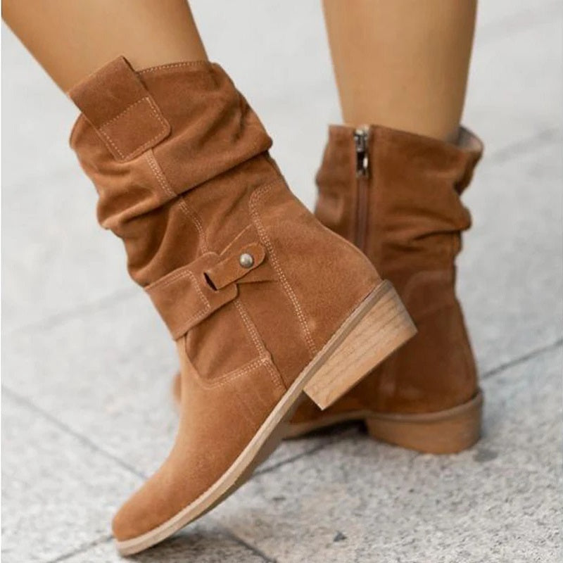 Stiefeletten für Damen mit Reißverschluss und Zierriemen | Bequem