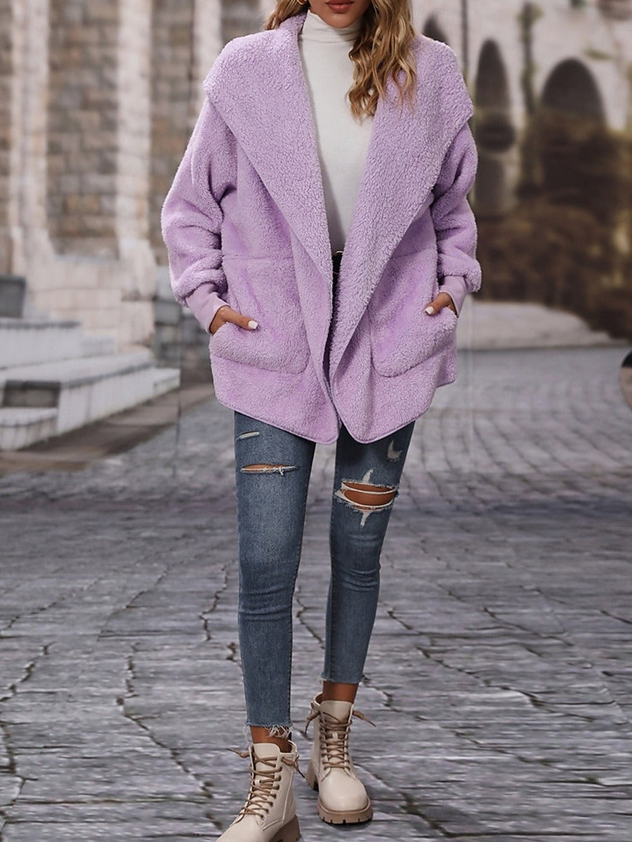 Teddy Mantel Damen Mit Kapuze Und Taschen | Warm