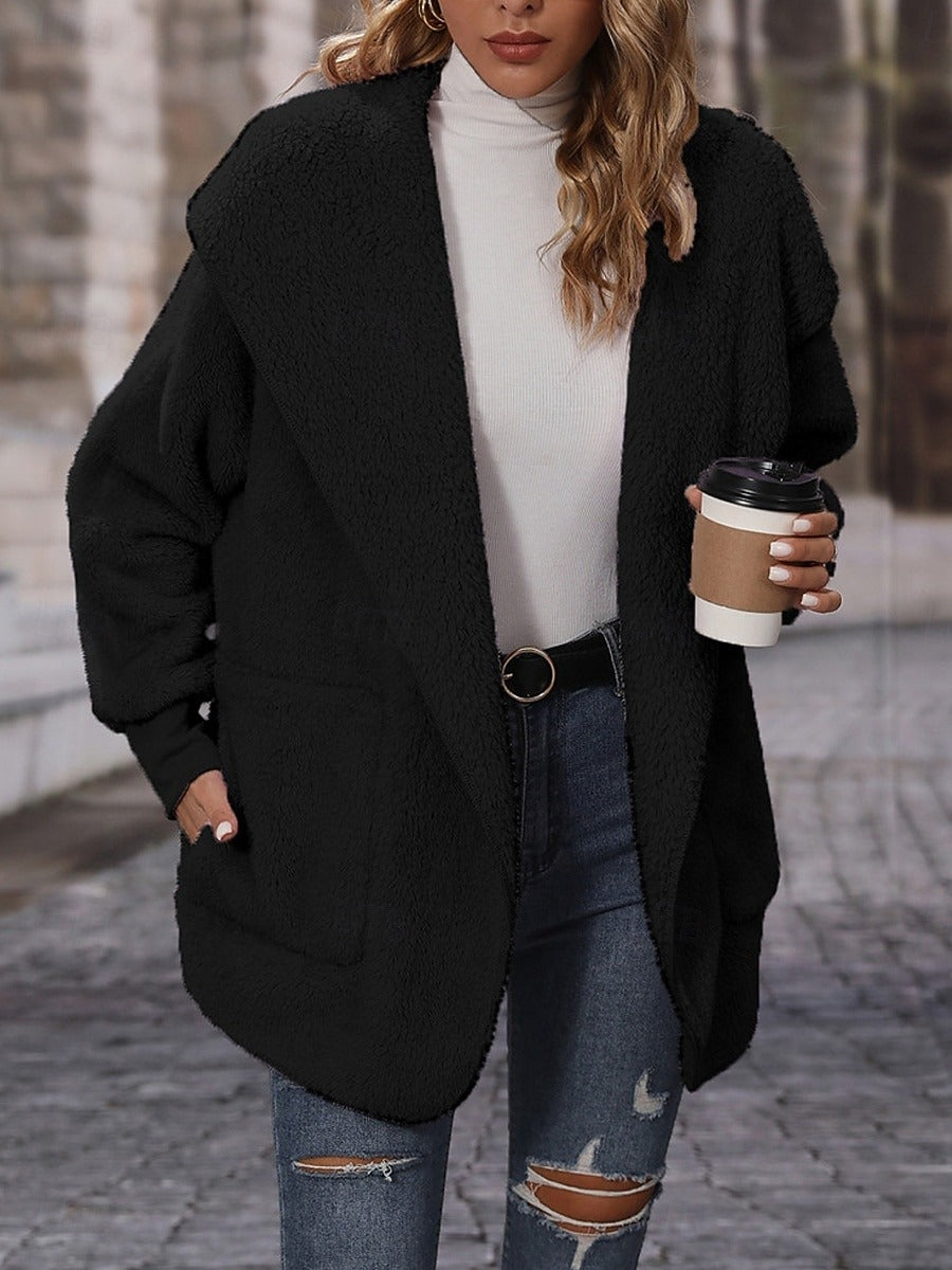 Teddy Mantel Damen Mit Kapuze Und Taschen | Warm