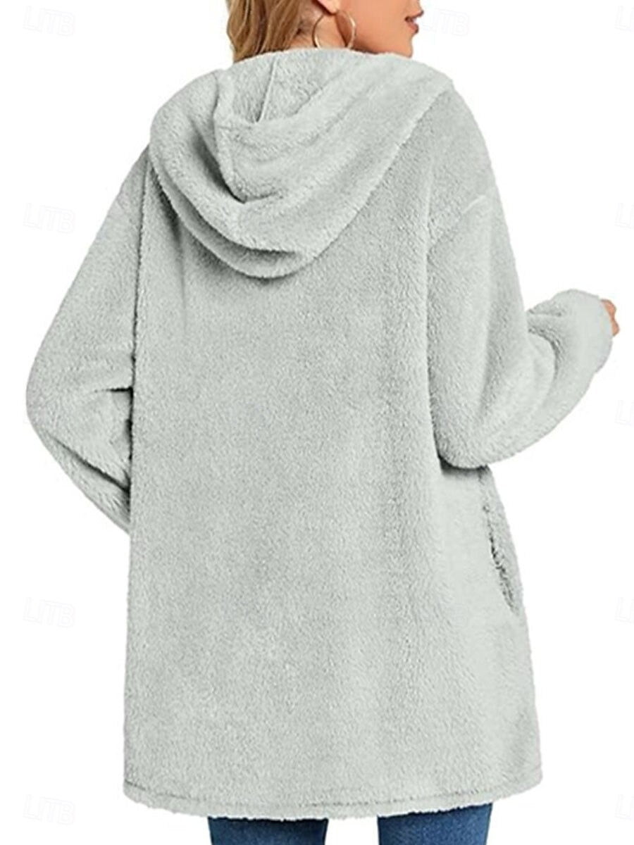 Teddy Mantel Damen Mit Knöpfen Und Kapuze | Winter
