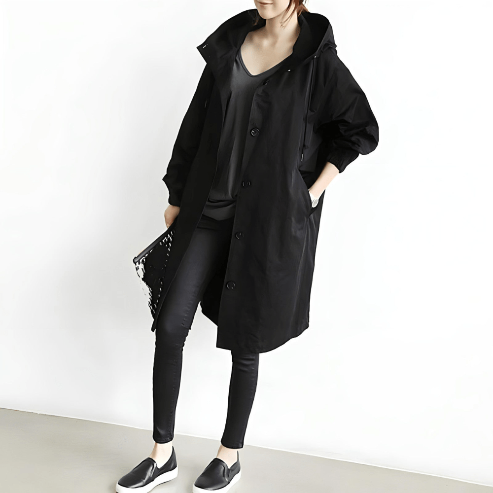Regenjacke Damen Trenchcoat Mit Kapuze | Lang