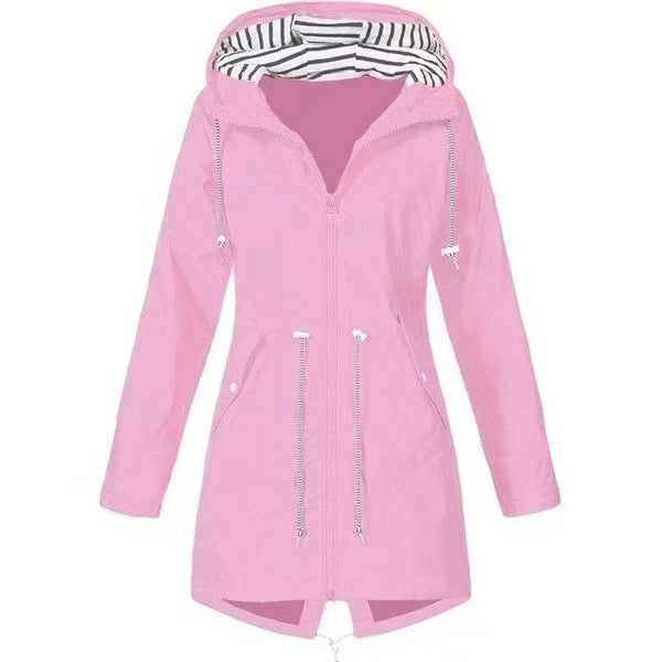 Regenjacke Damen Mit Kapuze Und Taillenzug | Lang