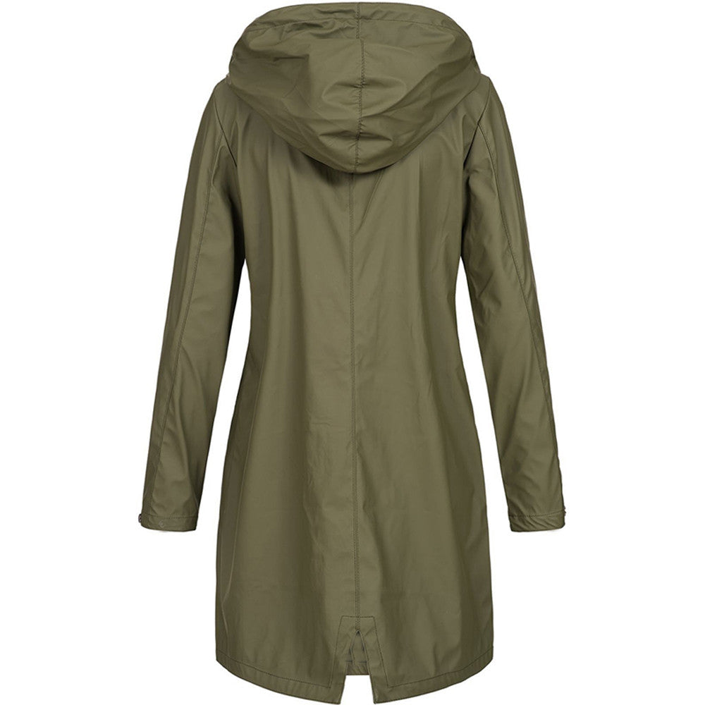 Regenjacke Damen Mit Kapuze Und Taschen | Lang