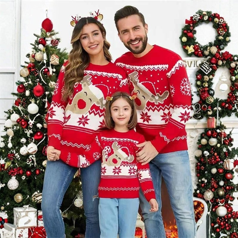 Weihnachtspullover Familie Mit Rentier Motiv | Warm Strick