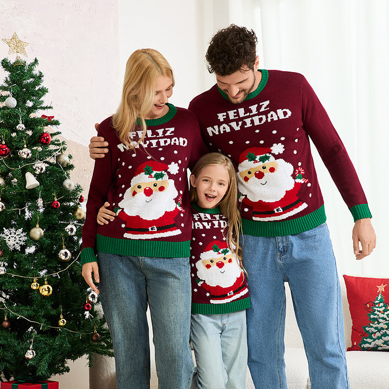 Weihnachtspullover Familie Mit Santa Motiv | Warm Strick