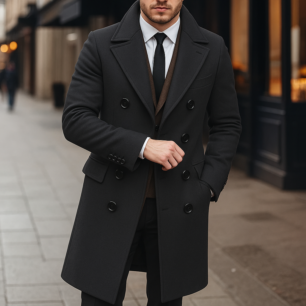 Winter Herren Schwarzer Mantel | Zweireihig