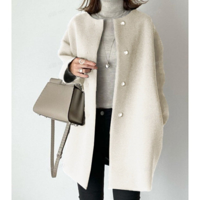 Winterjacke Damen Mantel Mit Knöpfen & Rundhals | Oversize