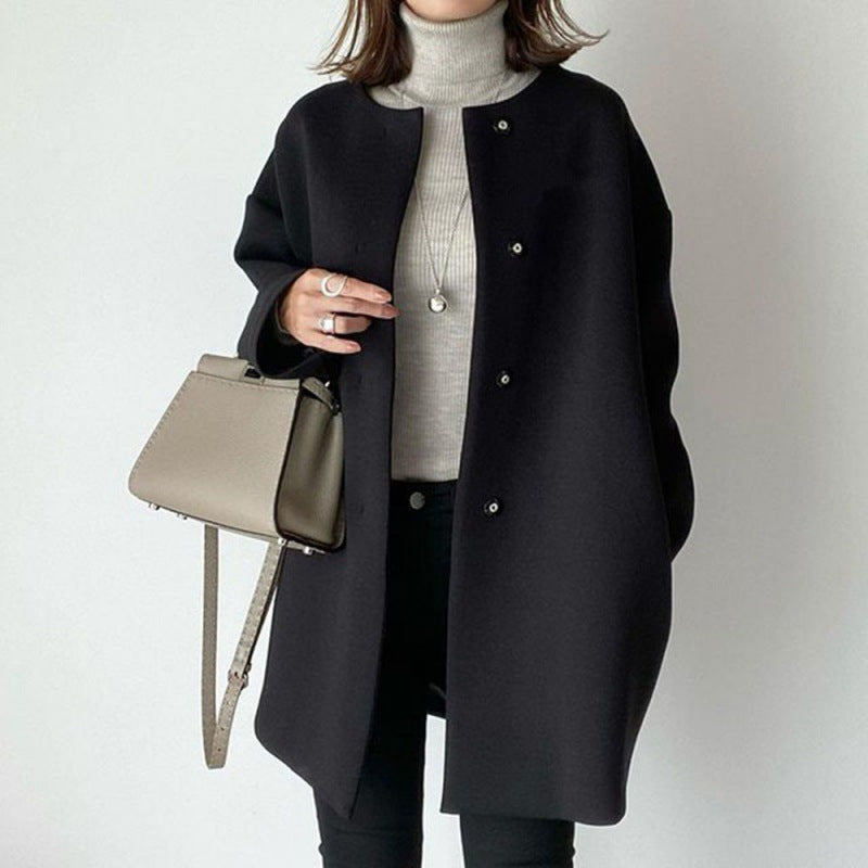 Winterjacke Damen Mantel Mit Knöpfen & Rundhals | Oversize