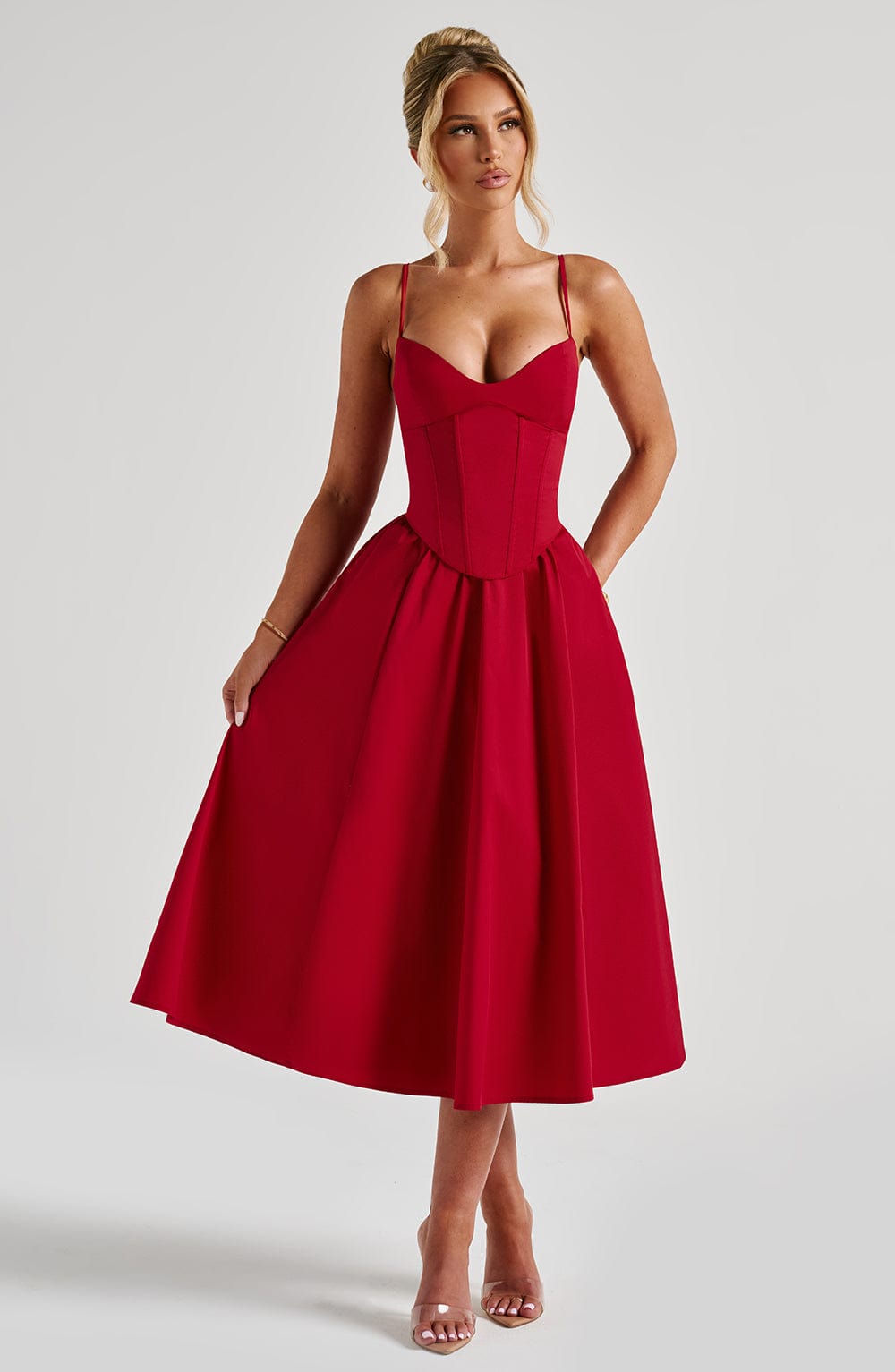 Virella - Vestido midi asimétrico con abertura lateral