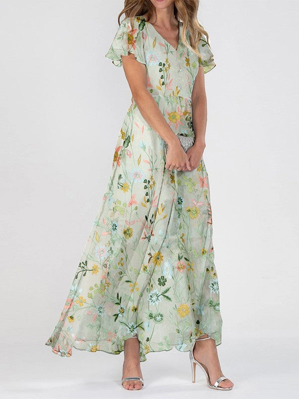 Ariah – Vestido largo de mujer con estampado floral y escote en V