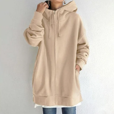 Damen Lässige Kapuzenjacke | Mit Reissverschluss