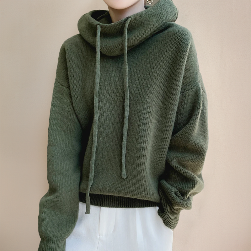 Damen Bequemer Strickpullover | Mit Kapuze