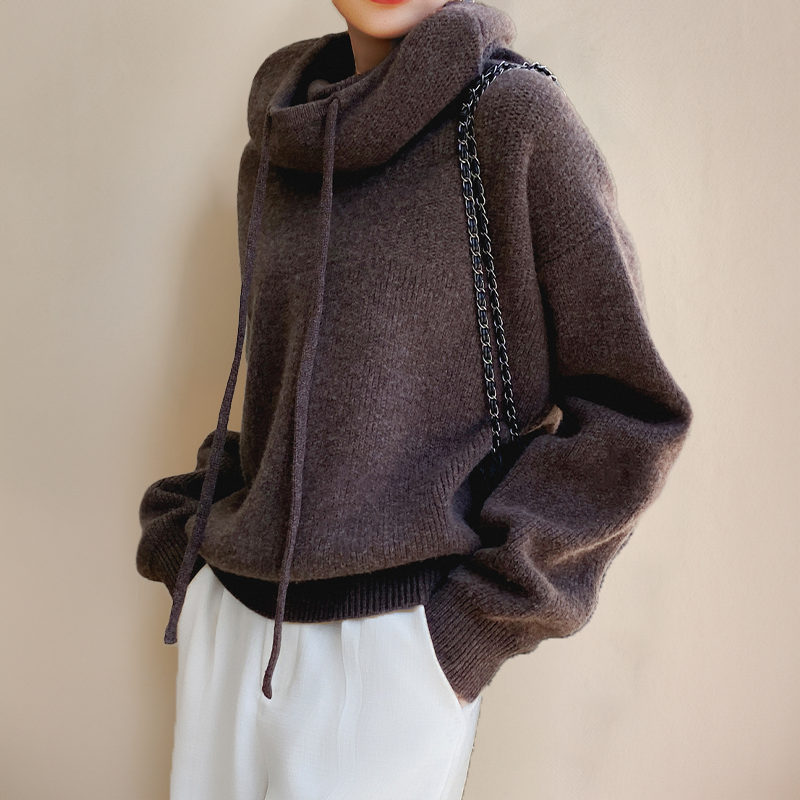 Damen Bequemer Strickpullover | Mit Kapuze