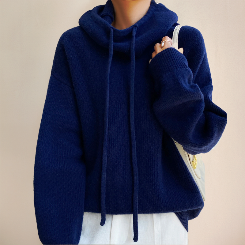 Damen Bequemer Strickpullover | Mit Kapuze