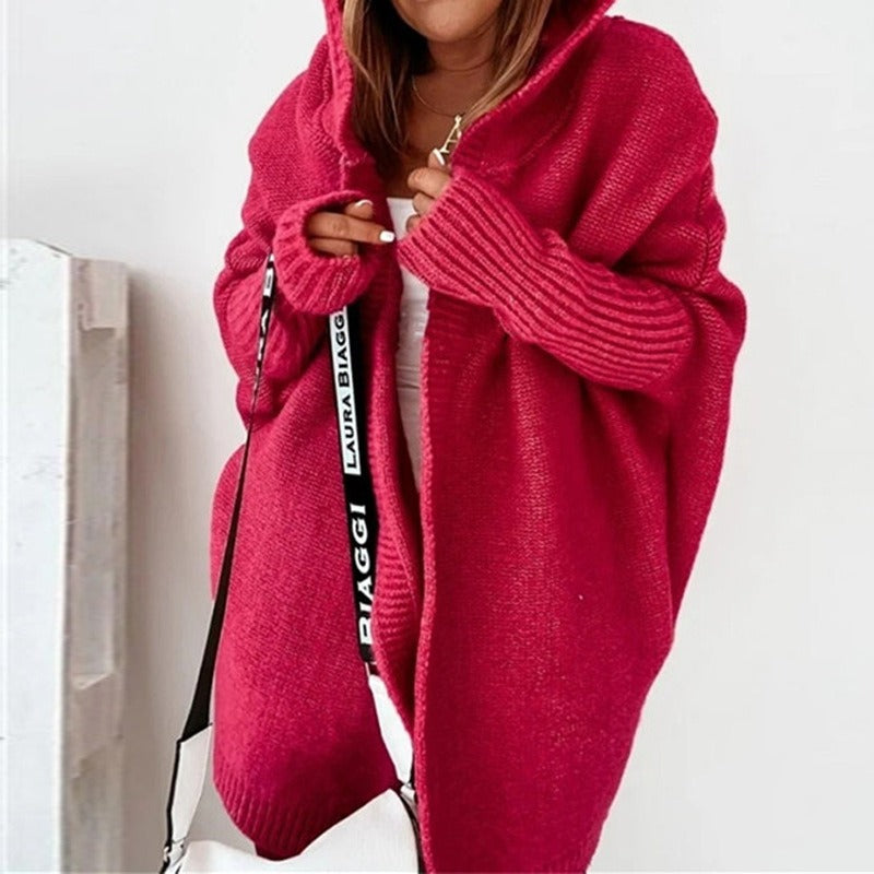 Damen Lange Strickjacke | Mit Kapuze