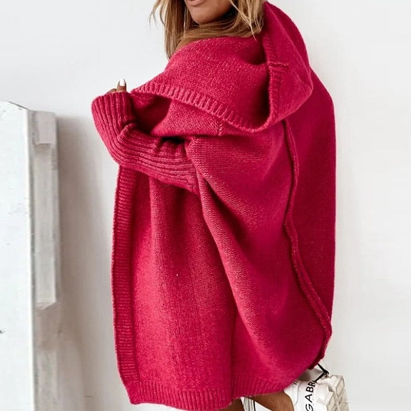 Damen Lange Strickjacke | Mit Kapuze