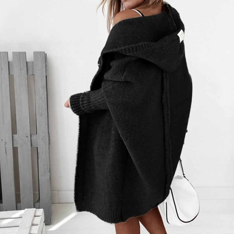 Damen Lange Strickjacke | Mit Kapuze