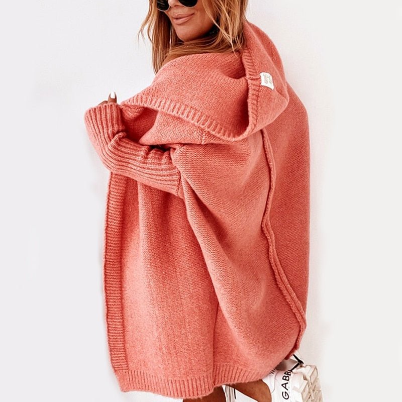 Damen Lange Strickjacke | Mit Kapuze