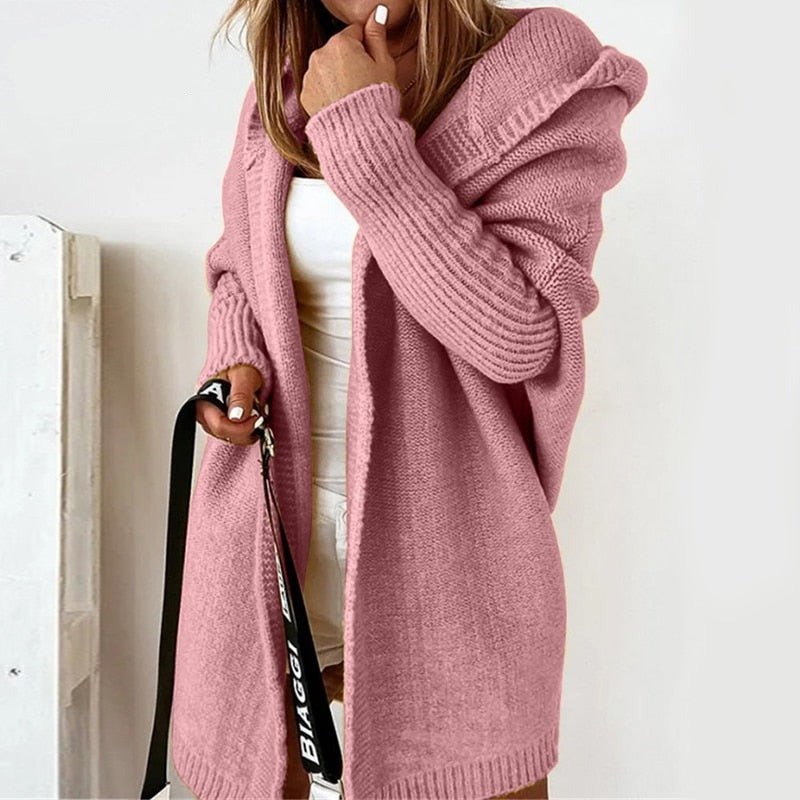 Damen Lange Strickjacke | Mit Kapuze