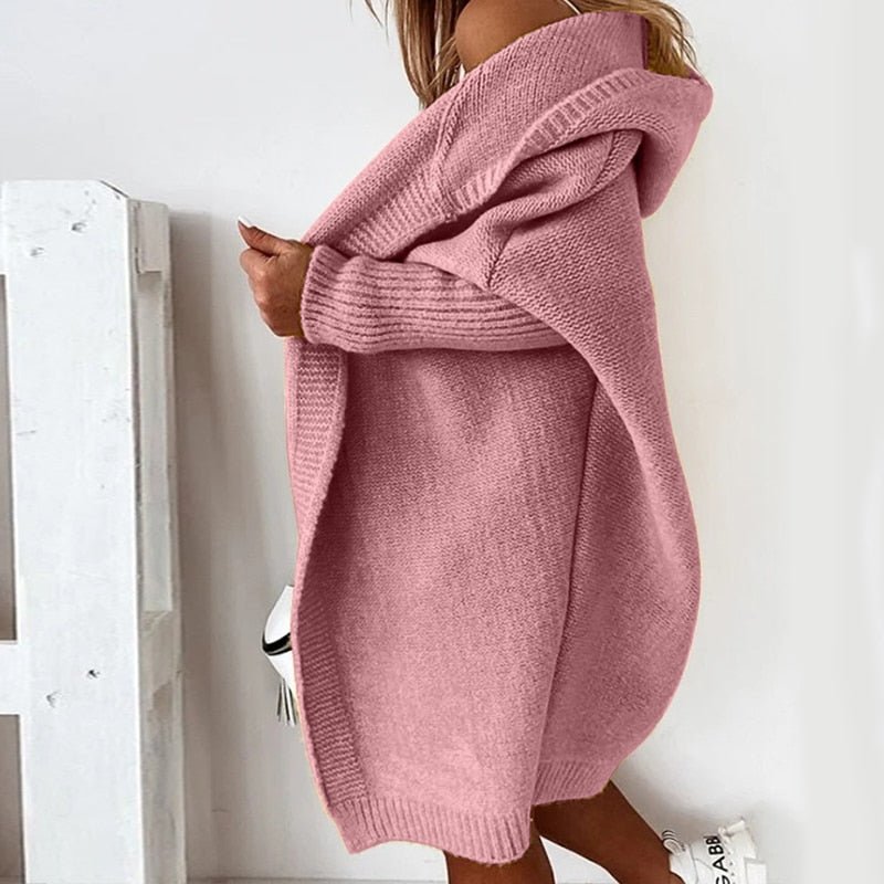 Damen Lange Strickjacke | Mit Kapuze