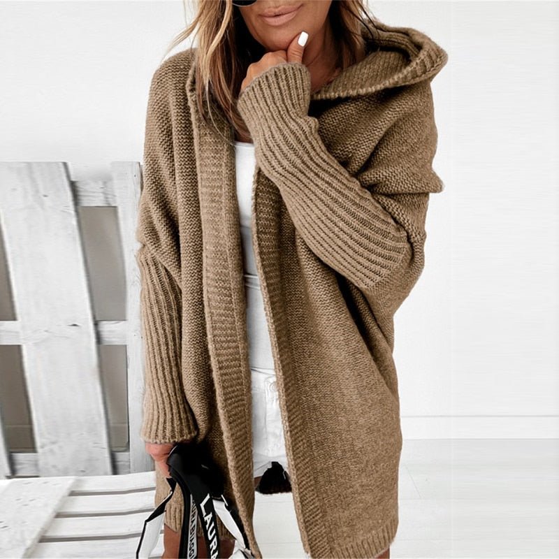 Damen Lange Strickjacke | Mit Kapuze