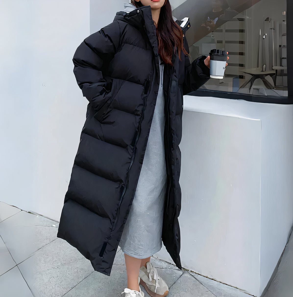 Damen Lange Winterjacke | Mit Kapuze