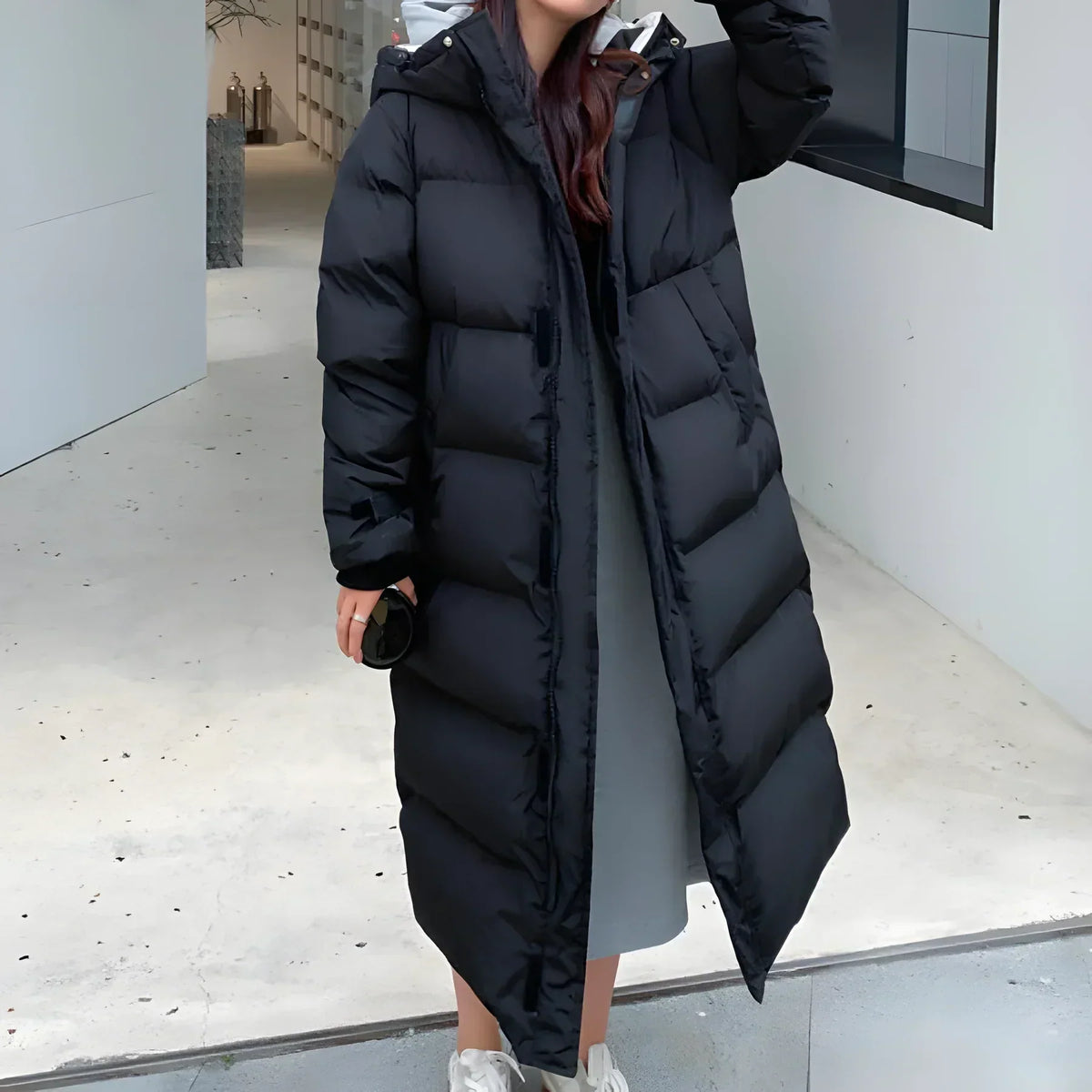 Damen Lange Winterjacke | Mit Kapuze