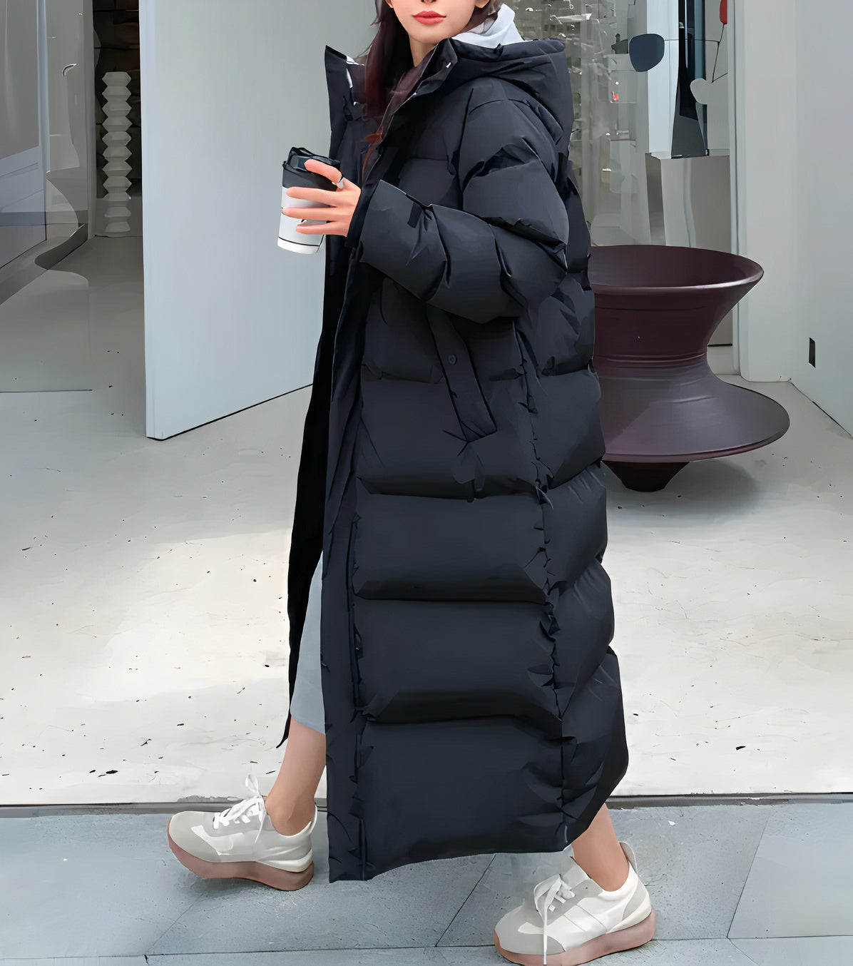 Damen Lange Winterjacke | Mit Kapuze