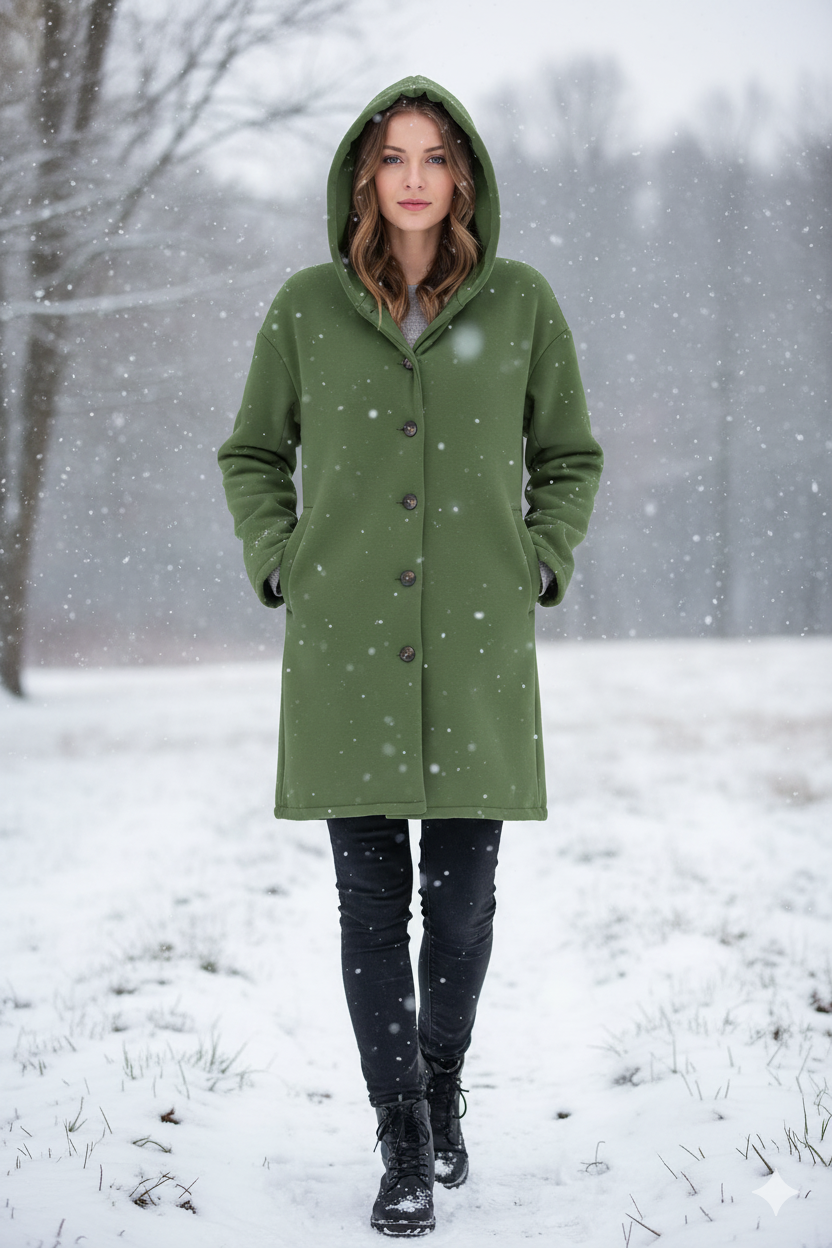 Damen Eleganter Wintermantel | Mit Kapuze