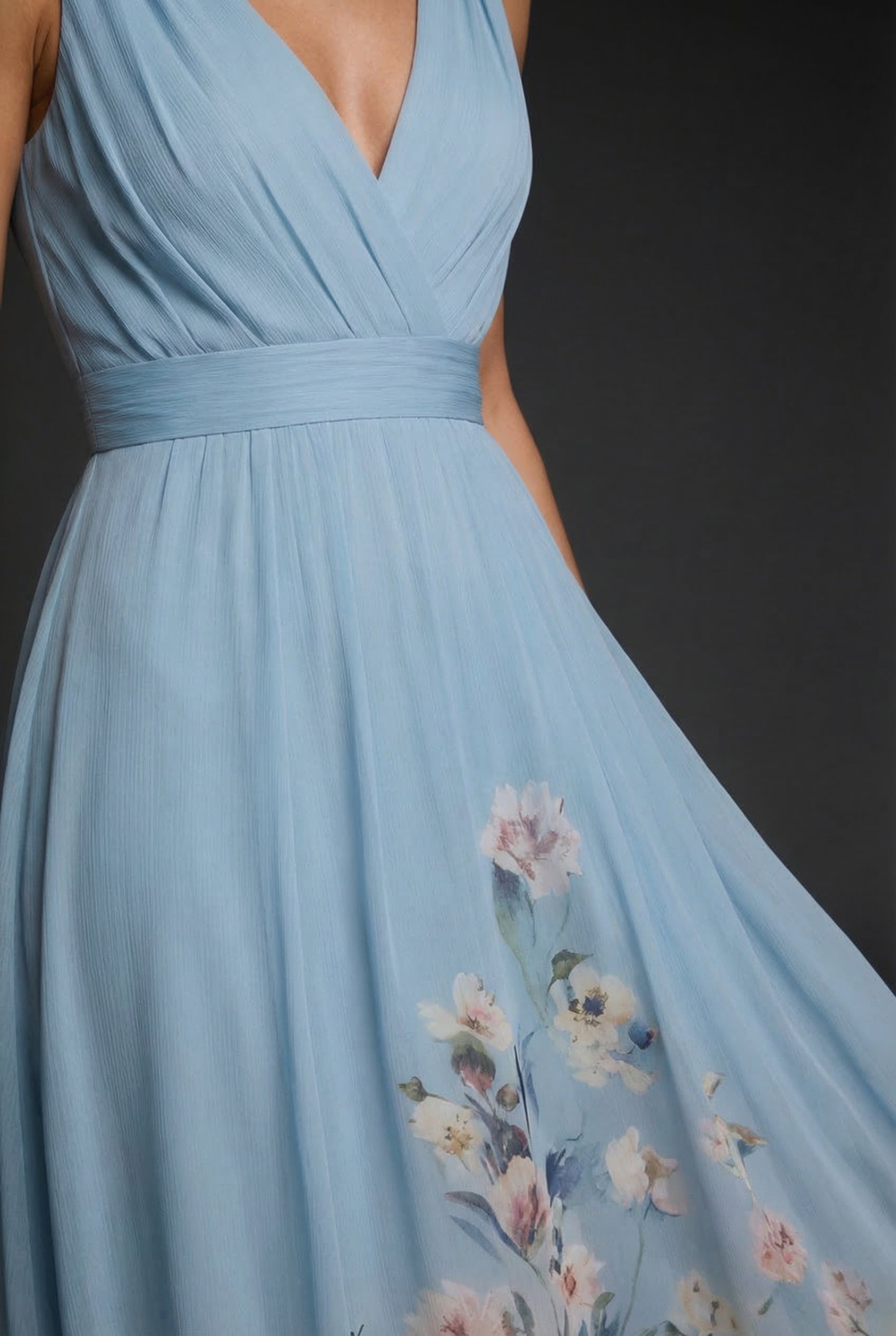 Ashan – Vestido largo estilo chiffon floral con escote en V