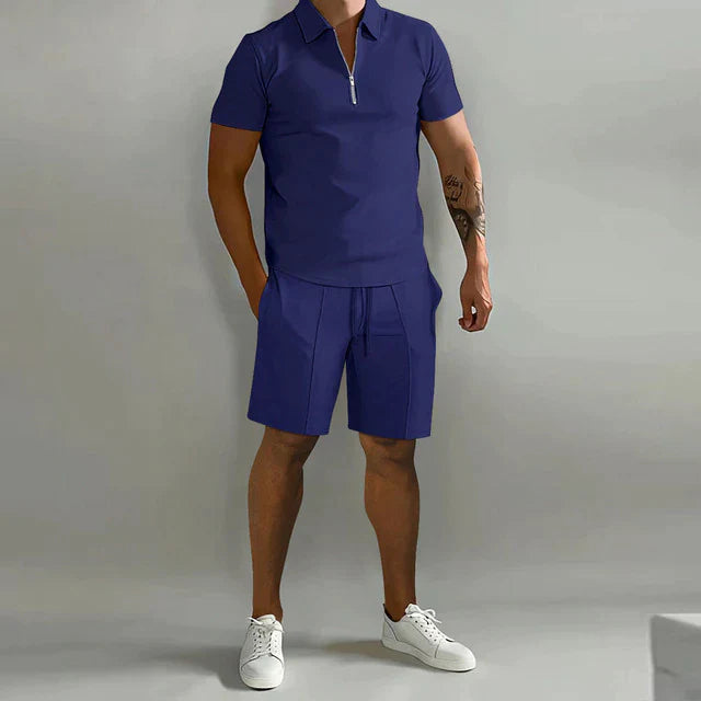 Aurevino - Conjunto de verano para hombre con polo y pantalones cortos
