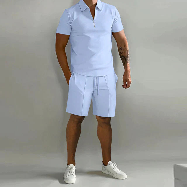 Aurevino - Conjunto de verano para hombre con polo y pantalones cortos