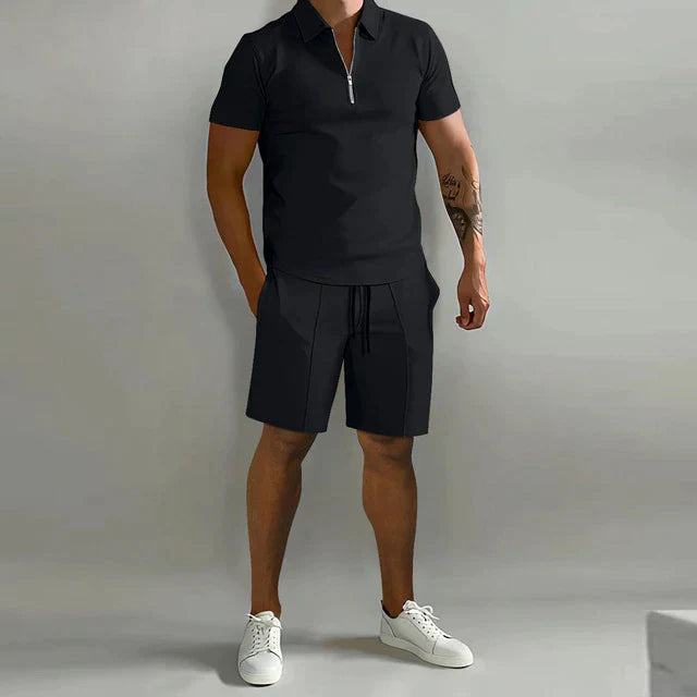 Aurevino - Conjunto de verano para hombre con polo y pantalones cortos