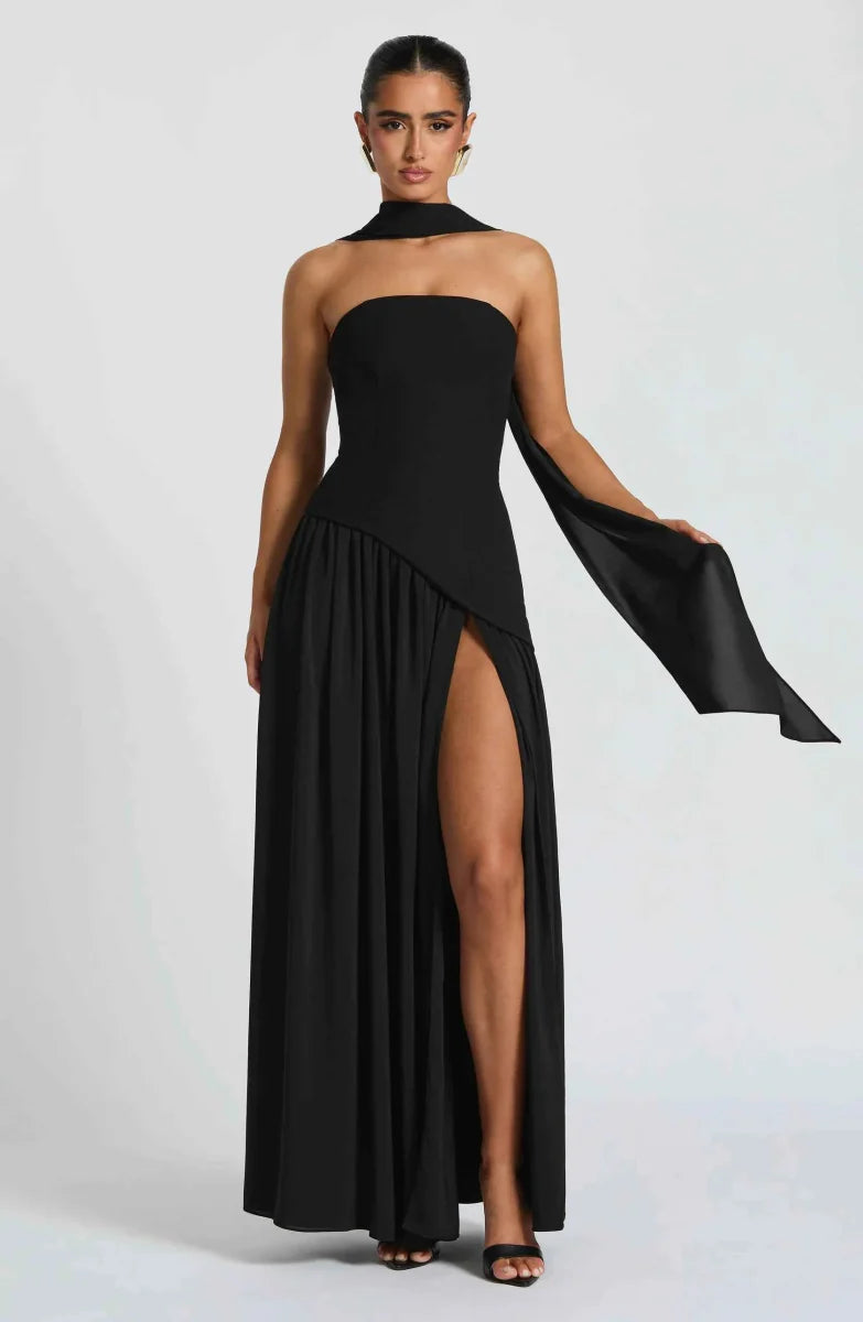 Celunare - Elegante vestido largo con drapeado