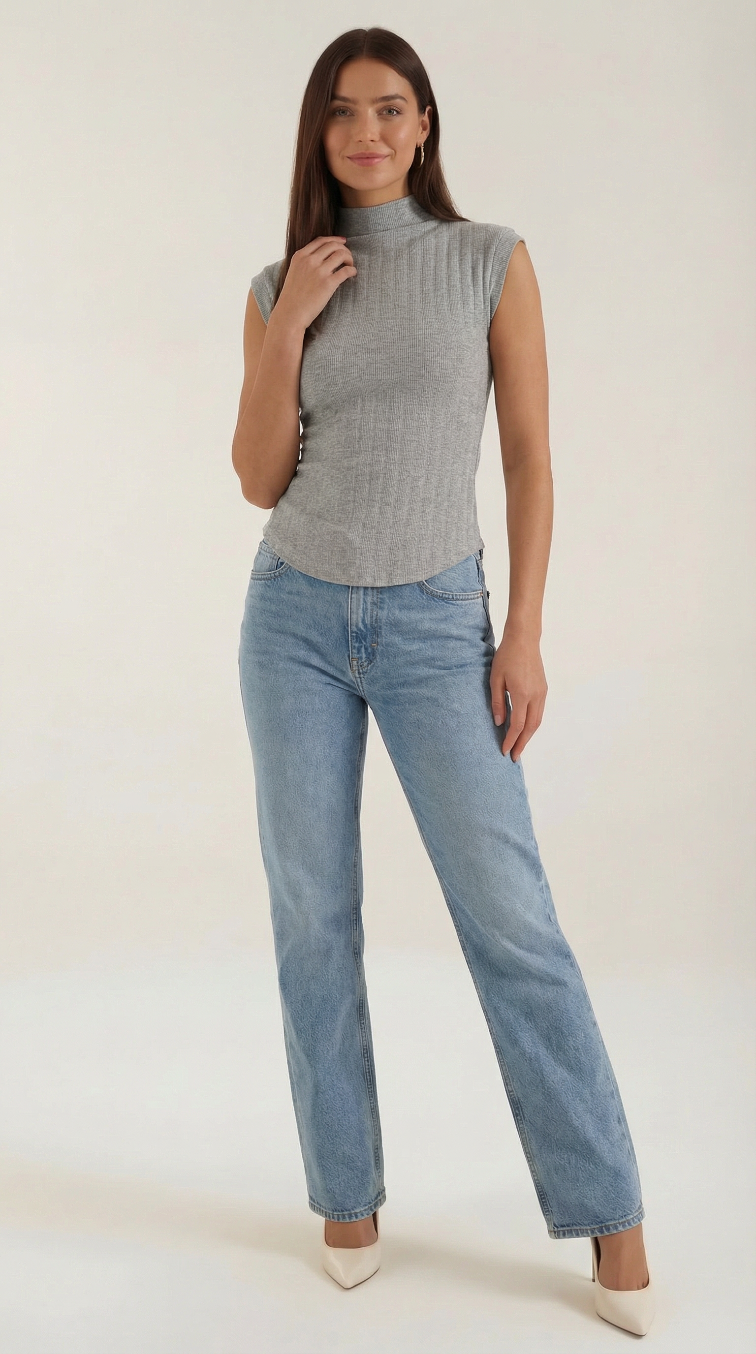 Cassaria - Top de punto acanalado con cuello alto