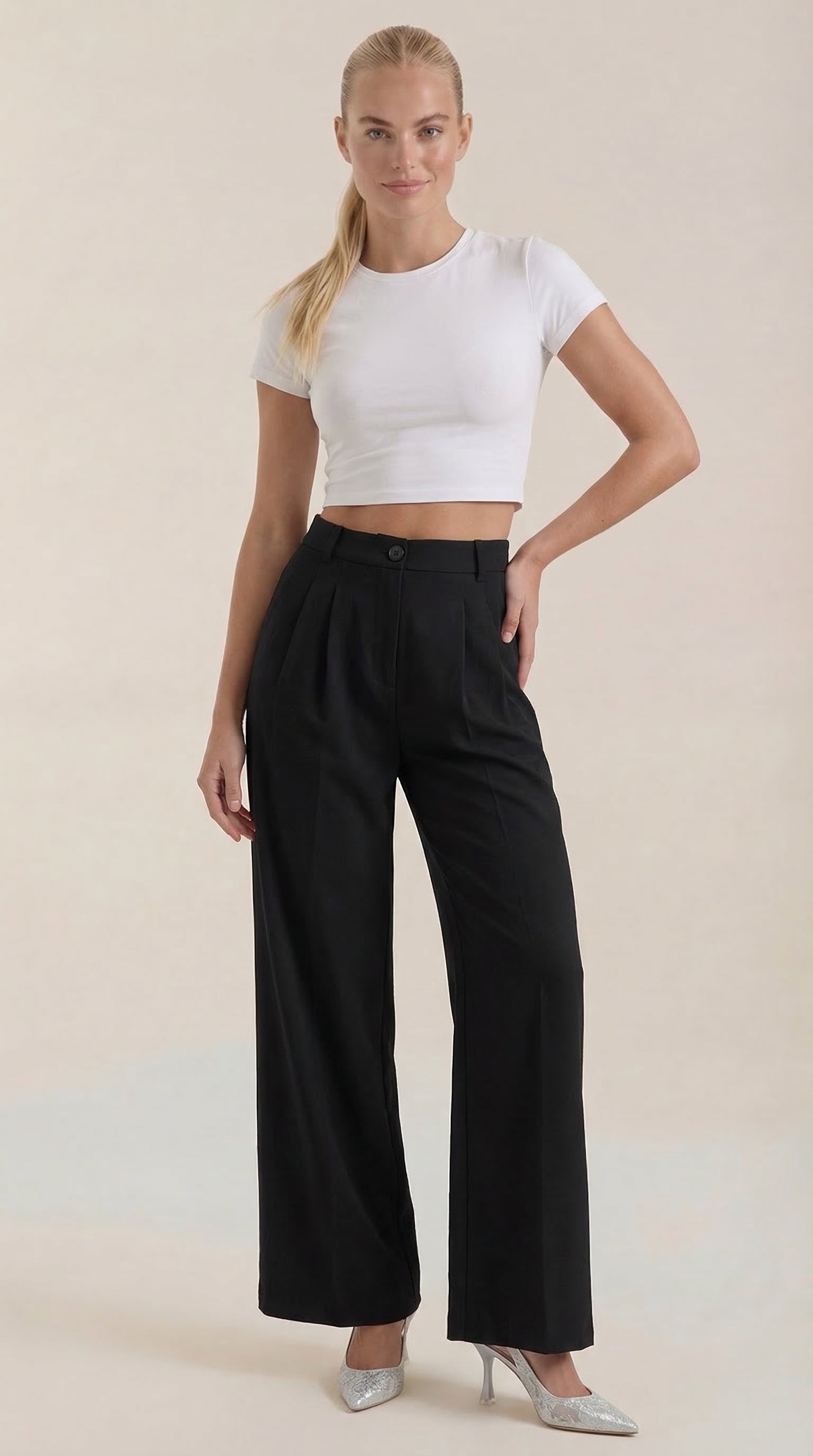 Rebevia - kalhoty s vysokým pasem z látky