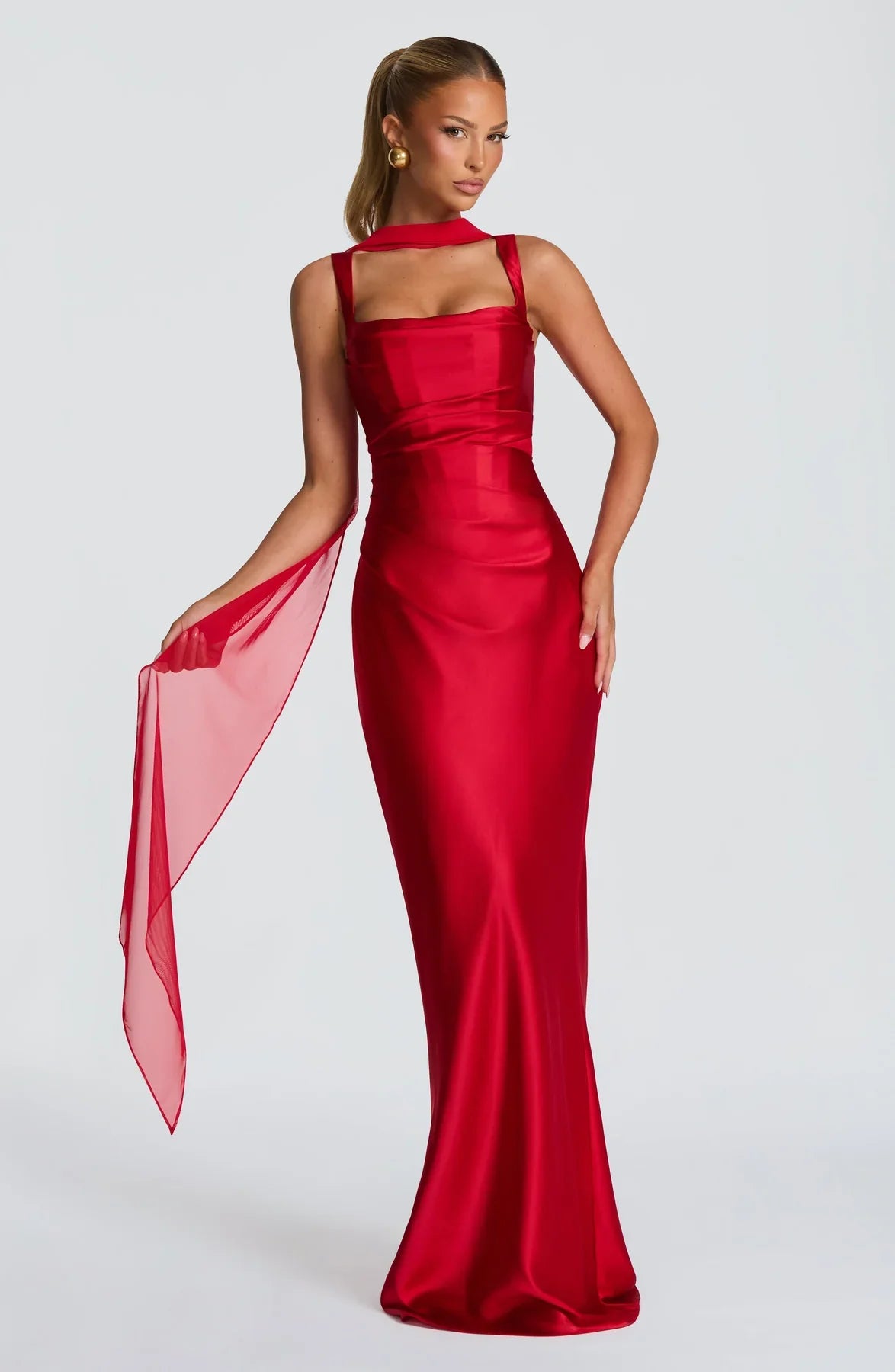 Calythéa - Vestido largo de satén con lazo en la espalda