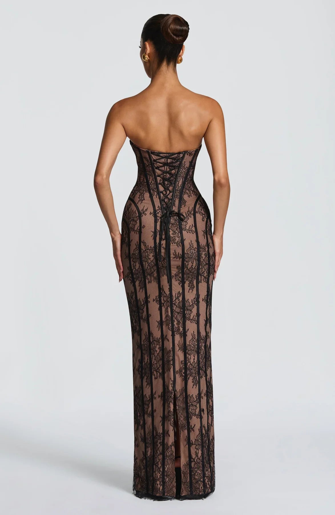Belléza - Vestido largo de encaje sin hombros